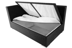 Outlet 2-Sitzer Ecksofa, creme/weiß, schwarz, Polyrattan, 145x85x70cm, Armlehne rechts, wasserfeste Kissenbox Polyrattan-Gartenmöbel|Gartenlounge