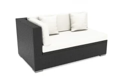 Outlet 2-Sitzer Ecksofa, creme/weiß, schwarz, Polyrattan, 145x85x70cm, Armlehne rechts, wasserfeste Kissenbox Polyrattan-Gartenmöbel|Gartenlounge