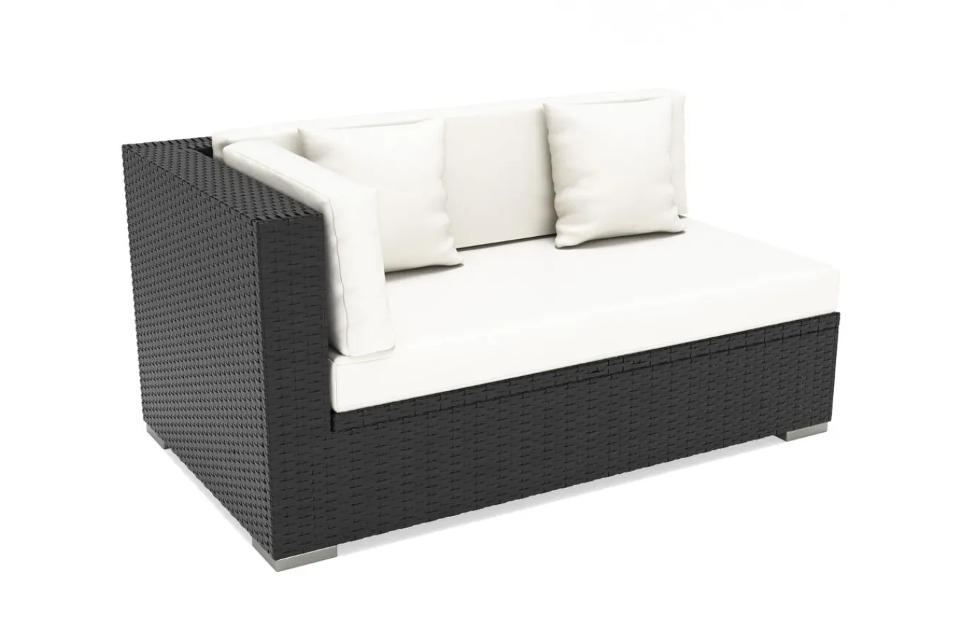 Outlet 2-Sitzer Ecksofa, creme/weiß, schwarz, Polyrattan, 145x85x70cm, Armlehne rechts, wasserfeste Kissenbox Polyrattan-Gartenmöbel|Gartenlounge