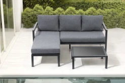 Best 3-Sitzer Sofa, anthrazit matt, Alu/Polyester, 167x75x66 cm, inklusive Hocker und Beistelltisch Gartenlounge|Aluminium-Gartenmöbel