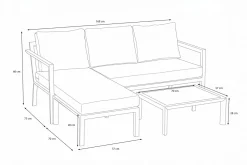 Best 3-Sitzer Sofa, anthrazit matt, Alu/Polyester, 167x75x66 cm, inklusive Hocker und Beistelltisch Gartenlounge|Aluminium-Gartenmöbel