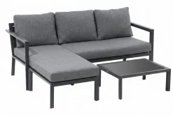Best 3-Sitzer Sofa, anthrazit matt, Alu/Polyester, 167x75x66 cm, inklusive Hocker und Beistelltisch Gartenlounge|Aluminium-Gartenmöbel