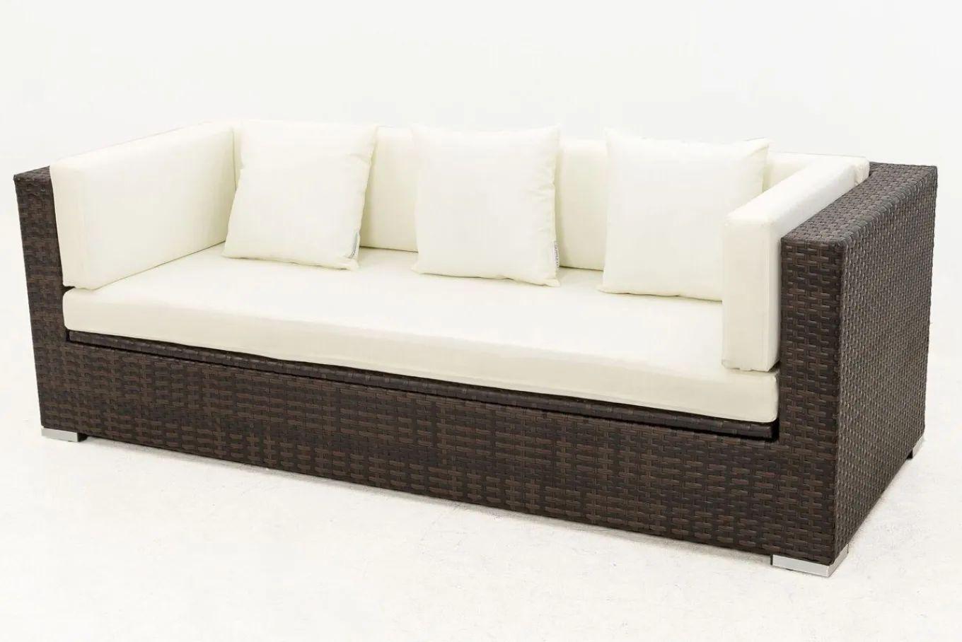 Hot 3-Sitzer Sofa, braun marmoriert, Polyrattan, 210 x 85 x 70 cm, wasserfeste Kissenbox Polyrattan-Gartenmöbel|Gartenlounge