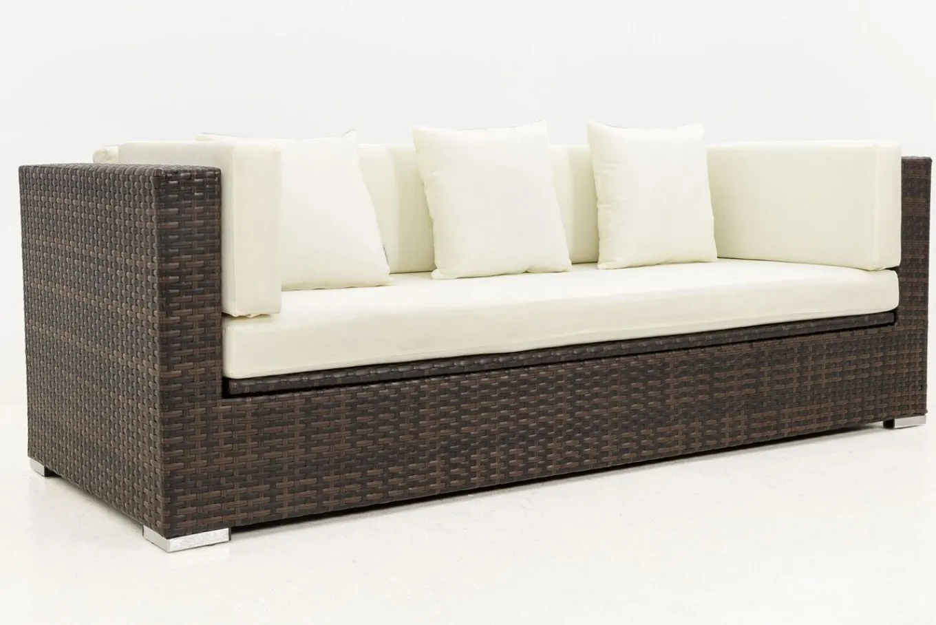 Hot 3-Sitzer Sofa, braun marmoriert, Polyrattan, 210 x 85 x 70 cm, wasserfeste Kissenbox Polyrattan-Gartenmöbel|Gartenlounge