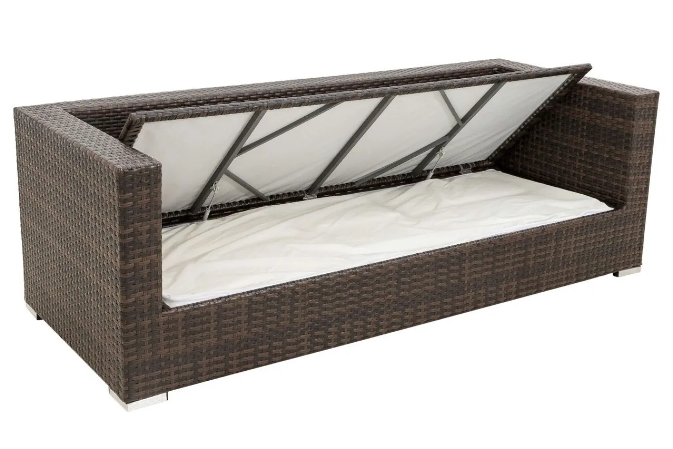 Hot 3-Sitzer Sofa, braun marmoriert, Polyrattan, 210 x 85 x 70 cm, wasserfeste Kissenbox Polyrattan-Gartenmöbel|Gartenlounge