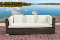 Hot 3-Sitzer Sofa, braun marmoriert, Polyrattan, 210 x 85 x 70 cm, wasserfeste Kissenbox Polyrattan-Gartenmöbel|Gartenlounge