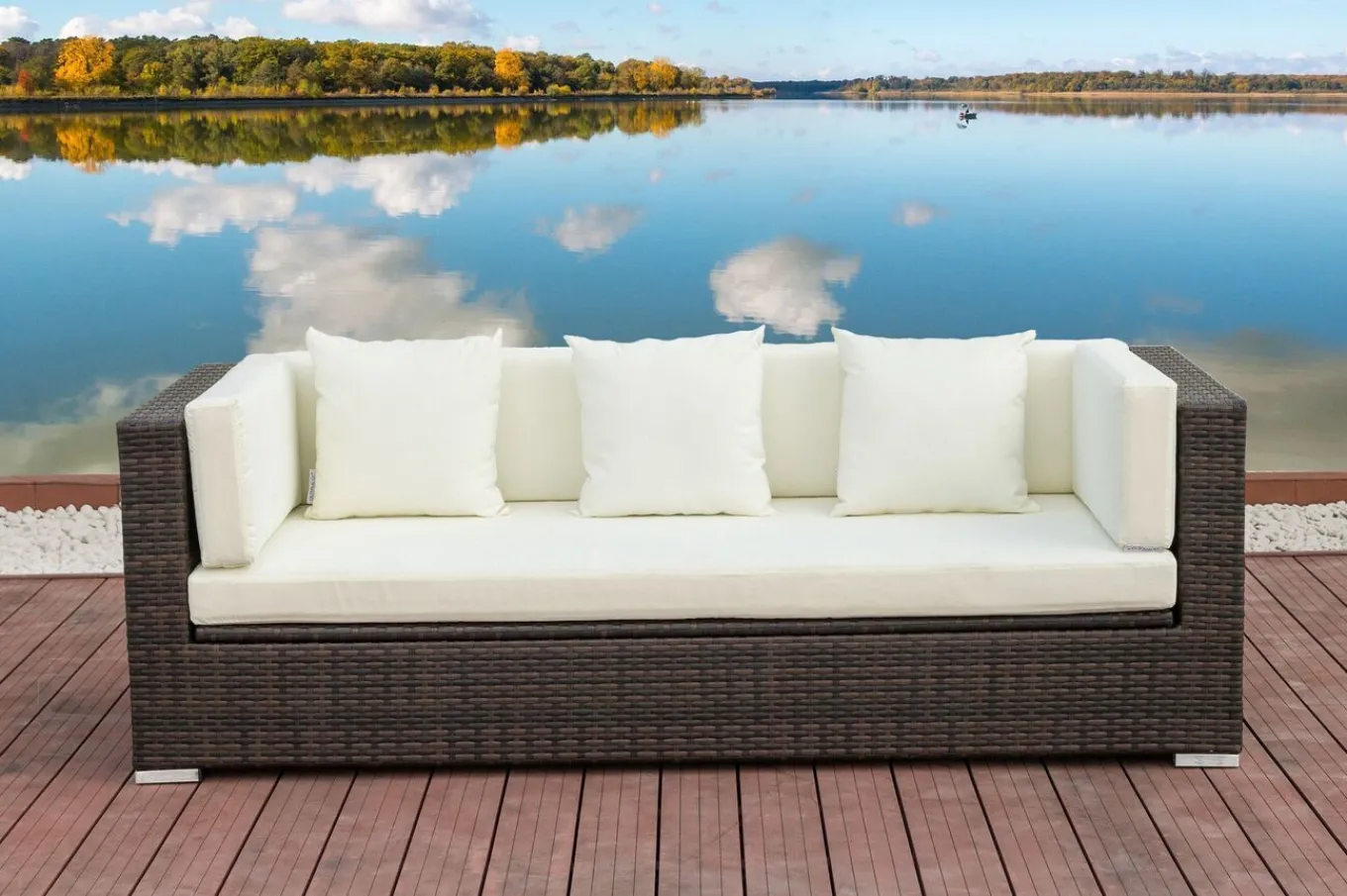 Hot 3-Sitzer Sofa, braun marmoriert, Polyrattan, 210 x 85 x 70 cm, wasserfeste Kissenbox Polyrattan-Gartenmöbel|Gartenlounge