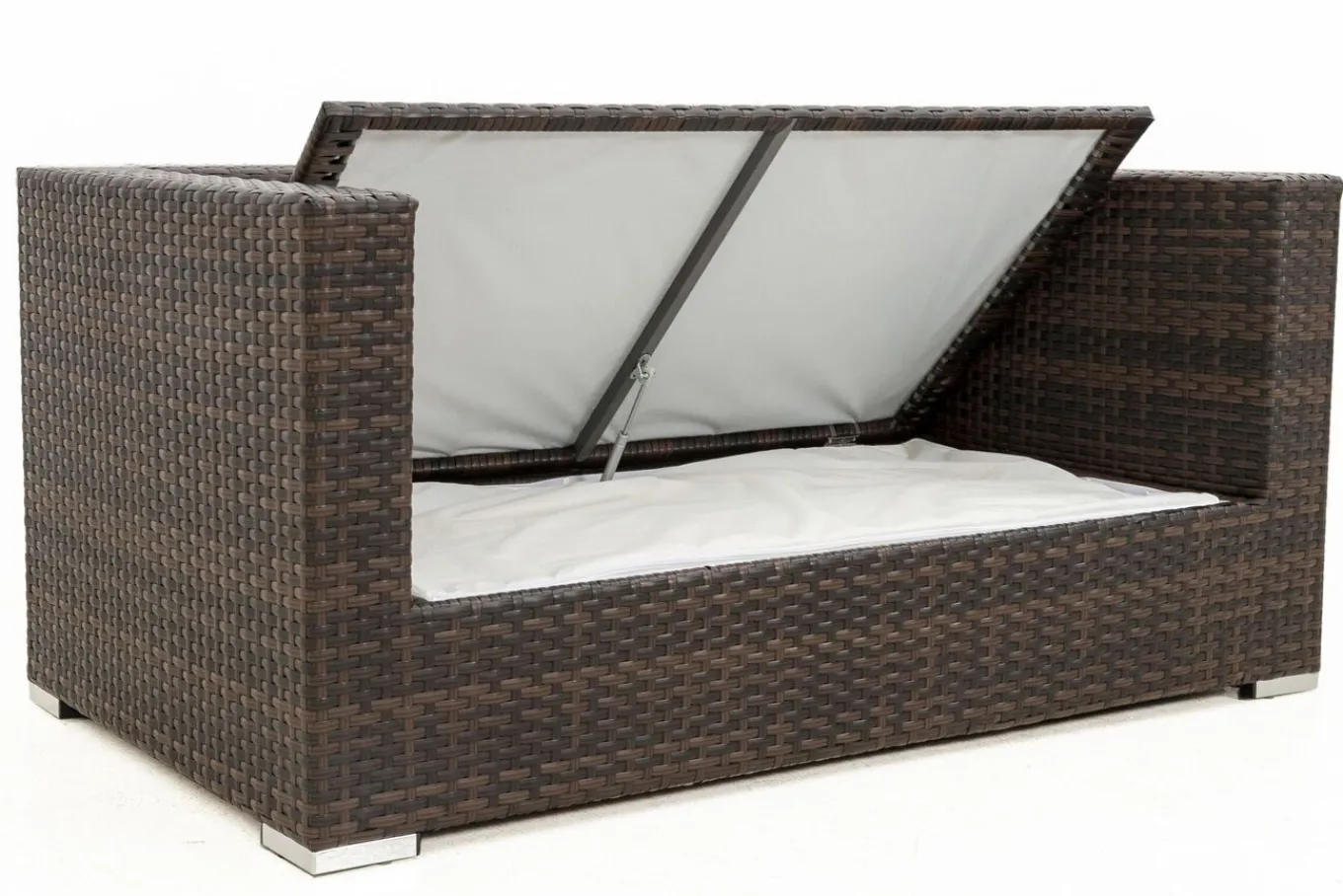 Hot 2-Sitzer Sofa, braun marmoriert, Polyrattan, 152 x 85 x 70 cm, wasserfeste Kissenbox Polyrattan-Gartenmöbel|Gartenlounge