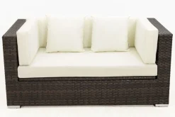 Hot 2-Sitzer Sofa, braun marmoriert, Polyrattan, 152 x 85 x 70 cm, wasserfeste Kissenbox Polyrattan-Gartenmöbel|Gartenlounge