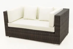 Hot 2-Sitzer Sofa, braun marmoriert, Polyrattan, 152 x 85 x 70 cm, wasserfeste Kissenbox Polyrattan-Gartenmöbel|Gartenlounge