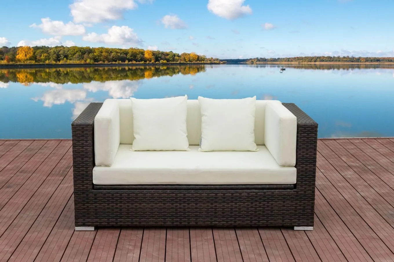 Hot 2-Sitzer Sofa, braun marmoriert, Polyrattan, 152 x 85 x 70 cm, wasserfeste Kissenbox Polyrattan-Gartenmöbel|Gartenlounge