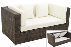 Hot 2-Sitzer Sofa, braun marmoriert, Polyrattan, 152 x 85 x 70 cm, wasserfeste Kissenbox Polyrattan-Gartenmöbel|Gartenlounge