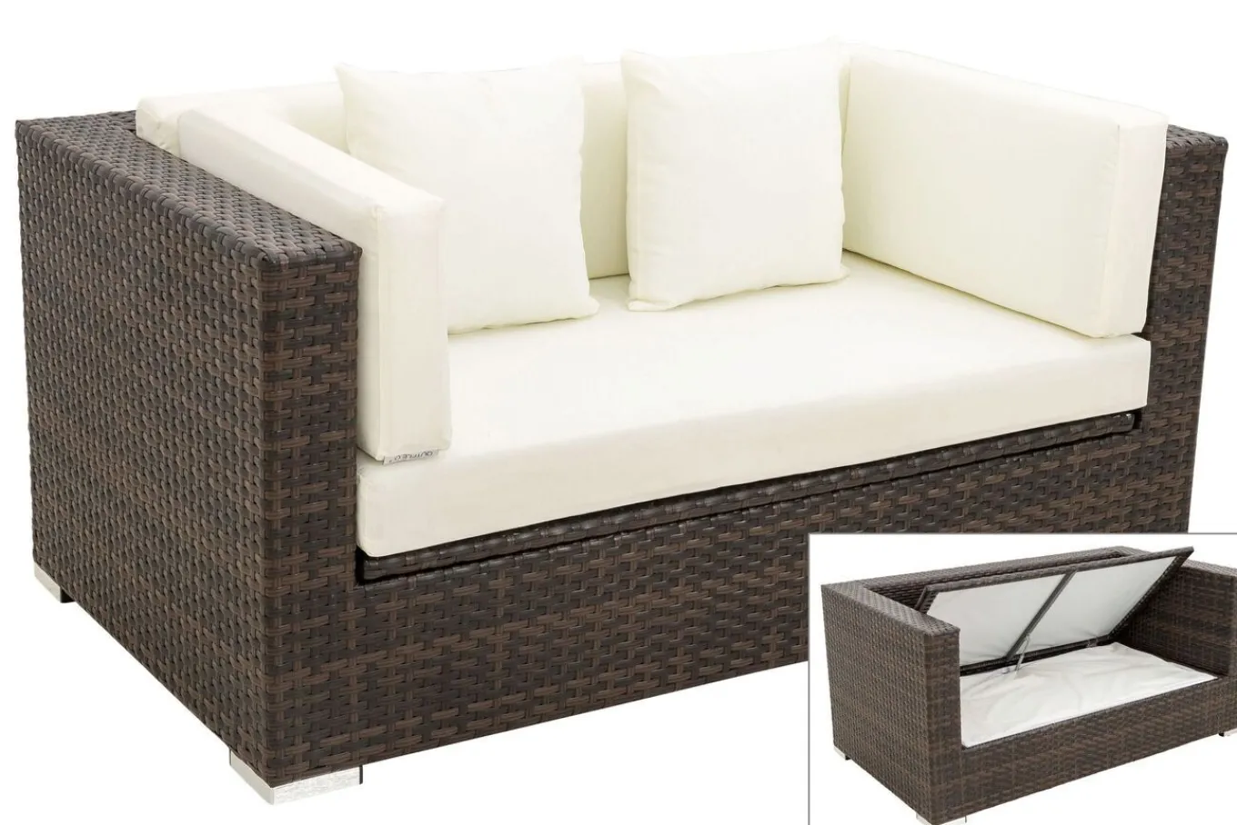Hot 2-Sitzer Sofa, braun marmoriert, Polyrattan, 152 x 85 x 70 cm, wasserfeste Kissenbox Polyrattan-Gartenmöbel|Gartenlounge