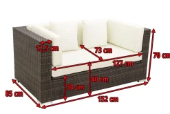 Hot 2-Sitzer Sofa, braun marmoriert, Polyrattan, 152 x 85 x 70 cm, wasserfeste Kissenbox Polyrattan-Gartenmöbel|Gartenlounge
