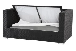 Sale 2-Sitzer Sofa, creme/weiß, schwarz, Polyrattan 152x85x70cm, inkl. Polster und wasserfeste Kissenbox Polyrattan-Gartenmöbel|Gartenlounge