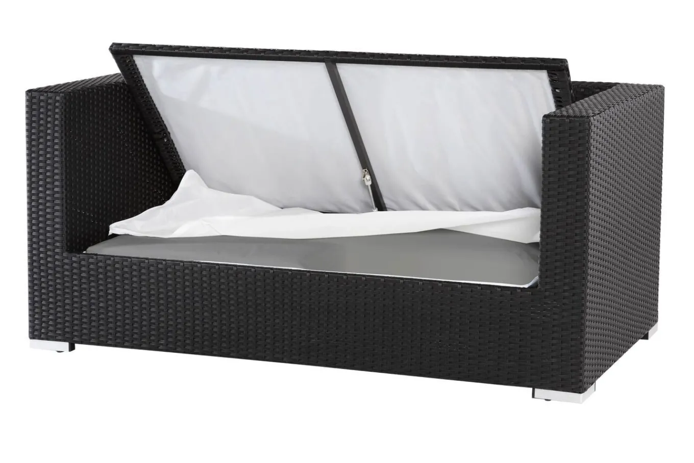 Sale 2-Sitzer Sofa, creme/weiß, schwarz, Polyrattan 152x85x70cm, inkl. Polster und wasserfeste Kissenbox Polyrattan-Gartenmöbel|Gartenlounge