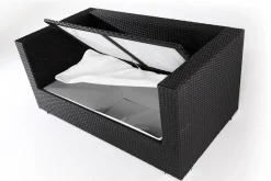 Sale 2-Sitzer Sofa, creme/weiß, schwarz, Polyrattan 152x85x70cm, inkl. Polster und wasserfeste Kissenbox Polyrattan-Gartenmöbel|Gartenlounge