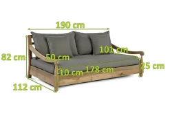 Sofa, natur, recyceltes Teak, 190x112x82cm 2 Sitzer, inkl. Kissen, mit Armlehnen, FSC®-zertifiziertes Produkt Gartenbänke & Gartensofas