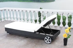 Hot Sonnenliege, creme/weiß, schwarz, Polyrattan, 200x80x37,5cm, inkl. Polster, Rückenlehne 4-stufig verstellbar Polyrattan-Gartenmöbel|Gartenliegen