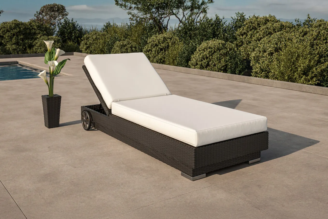 Hot Sonnenliege, creme/weiß, schwarz, Polyrattan, 200x80x37,5cm, inkl. Polster, Rückenlehne 4-stufig verstellbar Polyrattan-Gartenmöbel|Gartenliegen