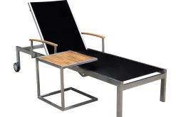 New Sonnenliegen-Set, schwarz, Edelstahl/Teak, 195,5x74x35cm, mit Armlehnen, inkl. Beistelltisch 45x45cm, FSC®-zertifiziertes Produkt Edelstahl-Gartenmöbel|Gartenliegen