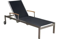 New Sonnenliegen-Set, schwarz, Edelstahl/Teak, 195,5x74x35cm, mit Armlehnen, inkl. Beistelltisch 45x45cm, FSC®-zertifiziertes Produkt Edelstahl-Gartenmöbel|Gartenliegen
