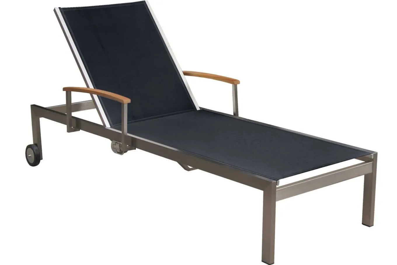 New Sonnenliegen-Set, schwarz, Edelstahl/Teak, 195,5x74x35cm, mit Armlehnen, inkl. Beistelltisch 45x45cm, FSC®-zertifiziertes Produkt Edelstahl-Gartenmöbel|Gartenliegen