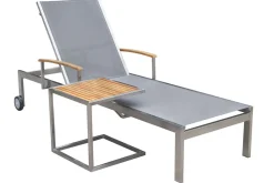 Discount Sonnenliegen-Set, silber, Edelstahl/Teak, 195,5x74x35cm, mit Armlehnen, inkl. Beistelltisch 45x45cm, FSC®-zertifiziertes Produkt Gartenliegen