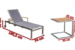 Discount Sonnenliegen-Set, taupe, Edelstahl/Teak, 195,5x74x35cm, mit Armlehnen, inkl. Beistelltisch 45x45cm, FSC®-zertifiziertes Produkt Gartenliegen
