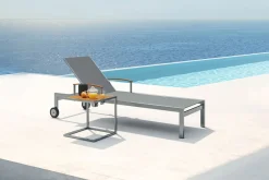 Discount Sonnenliegen-Set, taupe, Edelstahl/Teak, 195,5x74x35cm, mit Armlehnen, inkl. Beistelltisch 45x45cm, FSC®-zertifiziertes Produkt Gartenliegen