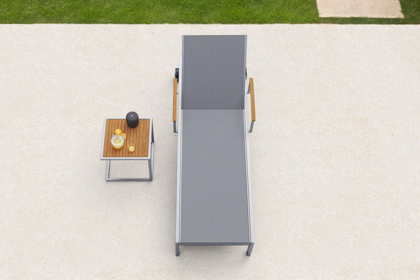 Discount Sonnenliegen-Set, taupe, Edelstahl/Teak, 195,5x74x35cm, mit Armlehnen, inkl. Beistelltisch 45x45cm, FSC®-zertifiziertes Produkt Gartenliegen