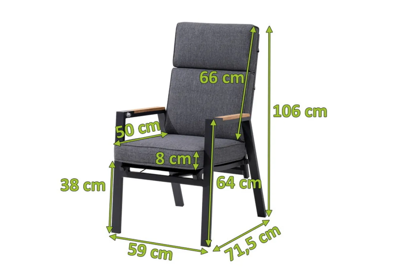 Sale Stapelsessel, anthrazit matt, Alu/Polyester, 71,5x59x106 cm, Teak Armlehnen, inkl. Polster Gartenstühle & Gartensessel