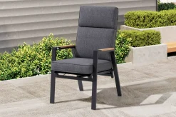 Sale Stapelsessel, anthrazit matt, Alu/Polyester, 71,5x59x106 cm, Teak Armlehnen, inkl. Polster Gartenstühle & Gartensessel