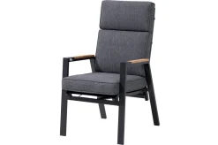 Sale Stapelsessel, anthrazit matt, Alu/Polyester, 71,5x59x106 cm, Teak Armlehnen, inkl. Polster Gartenstühle & Gartensessel