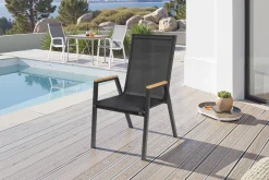 Online Stapelsessel, anthrazit matt, Alu/Textilene, pulverbeschichtet, robust, witterungsbeständig Aluminium-Gartenmöbel|Gartenstühle & Gartensessel