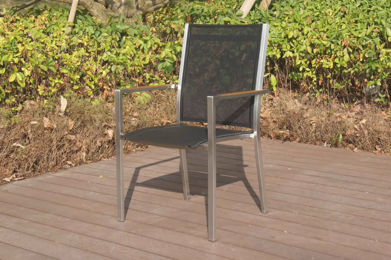 Hot Stapelsessel, schwarz, Teak / Edelstahl / Textilene, 63x57x93 cm Gartenstühle & Gartensessel