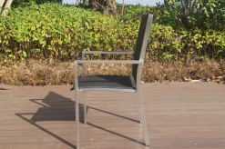 Hot Stapelsessel, schwarz, Teak / Edelstahl / Textilene, 63x57x93 cm Gartenstühle & Gartensessel