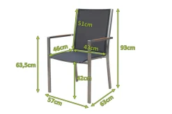 Hot Stapelsessel, schwarz, Teak / Edelstahl / Textilene, 63x57x93 cm Gartenstühle & Gartensessel