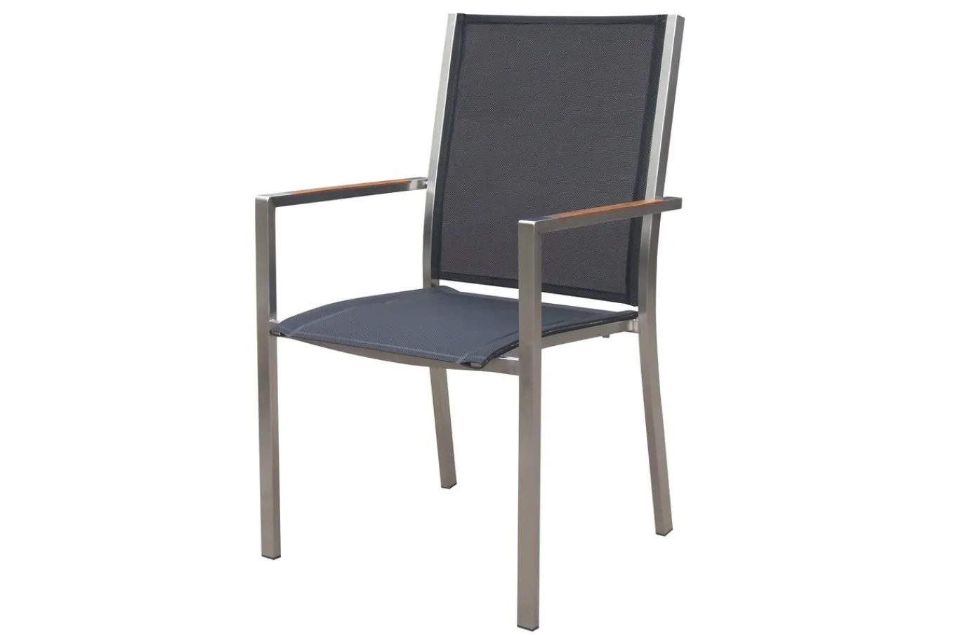 Hot Stapelsessel, schwarz, Teak / Edelstahl / Textilene, 63x57x93 cm Gartenstühle & Gartensessel