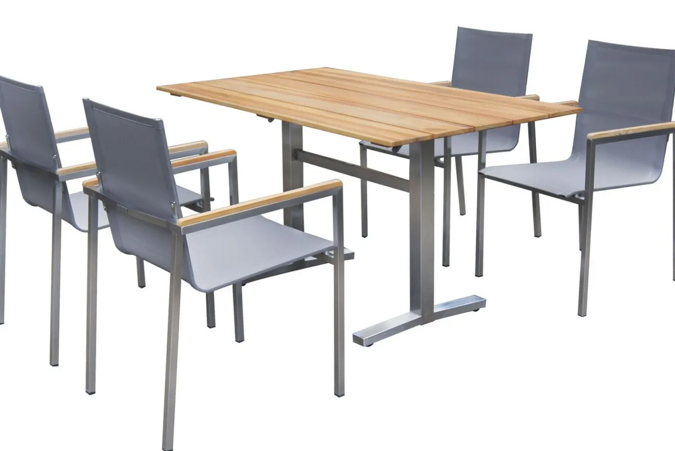 Outlet Stapelsessel, taupe, Edelstahl/Textilene, Armlehnen aus Teak, 62x56x88cm Edelstahl-Gartenmöbel|Gartenstühle & Gartensessel