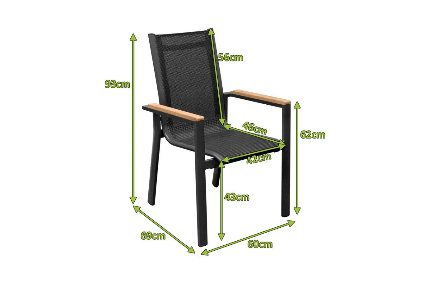 Discount Stapelstuhl, anthrazit matt, Alu/Textilene, Armlehnen aus Teak, pulverbeschichtet Gartenstühle & Gartensessel