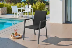 Online Stapelstuhl, schwarz, Alu/Textilene, pulverbeschichtet, pflegeleicht, witterungsbeständig Aluminium-Gartenmöbel|Gartenstühle & Gartensessel