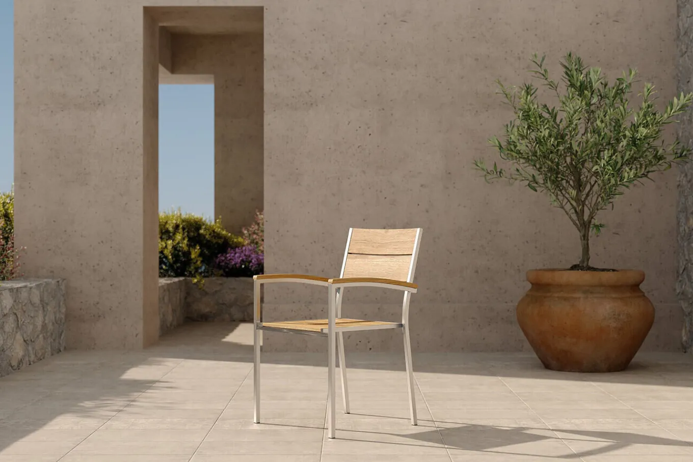 Online Stapelstuhl, silber/naturbelassen, Edelstahl/Teak, stapelbar, gebürstet, FSC®-zertifiziertes Produkt Edelstahl-Gartenmöbel|Gartenstühle & Gartensessel