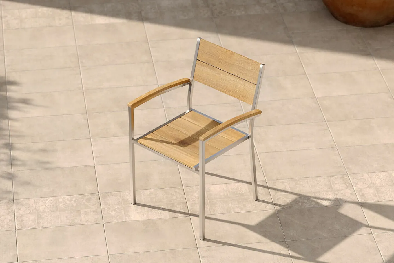 Online Stapelstuhl, silber/naturbelassen, Edelstahl/Teak, stapelbar, gebürstet, FSC®-zertifiziertes Produkt Edelstahl-Gartenmöbel|Gartenstühle & Gartensessel