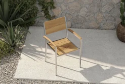Online Stapelstuhl, silber/naturbelassen, Edelstahl/Teak, stapelbar, gebürstet, FSC®-zertifiziertes Produkt Edelstahl-Gartenmöbel|Gartenstühle & Gartensessel