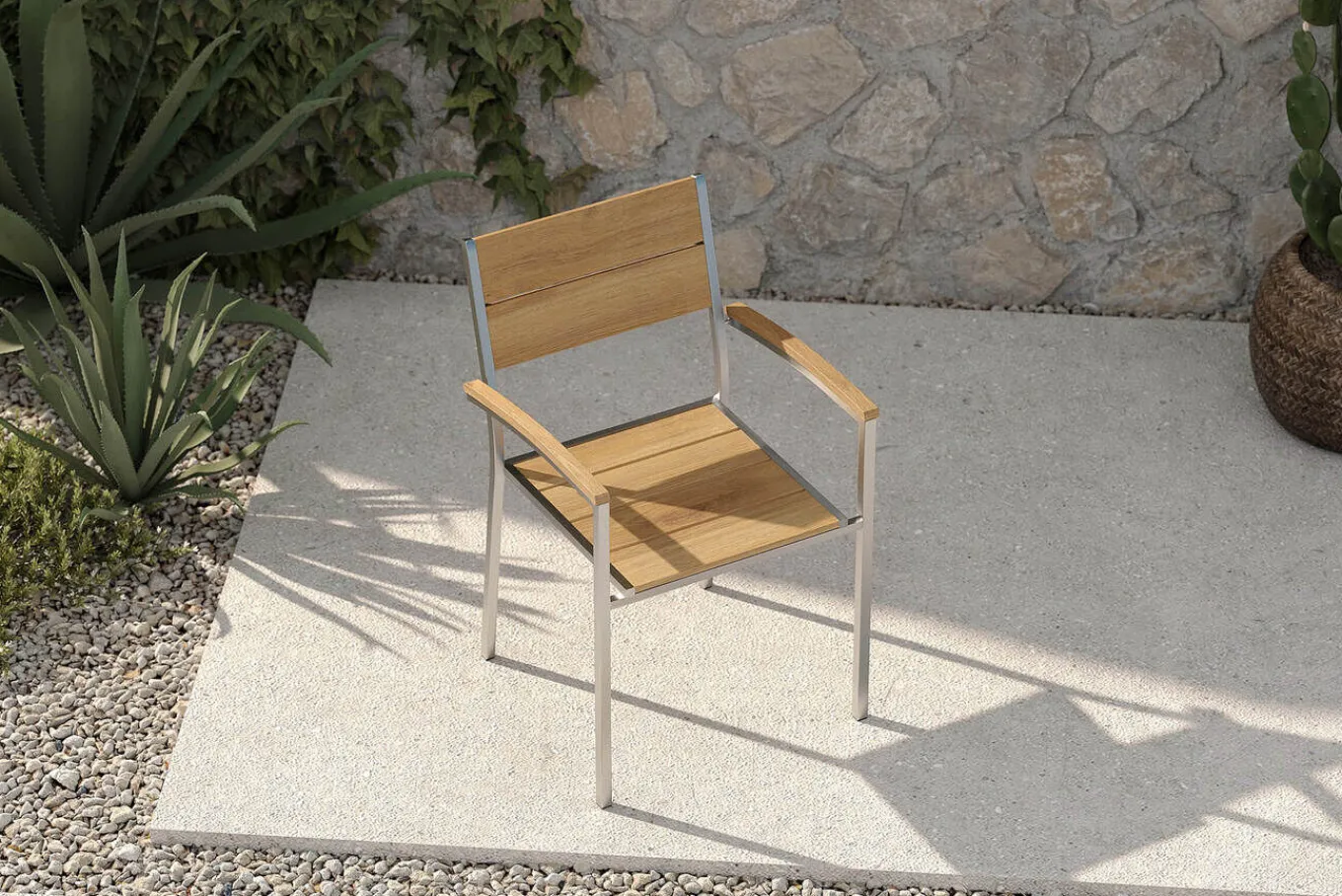 Online Stapelstuhl, silber/naturbelassen, Edelstahl/Teak, stapelbar, gebürstet, FSC®-zertifiziertes Produkt Edelstahl-Gartenmöbel|Gartenstühle & Gartensessel