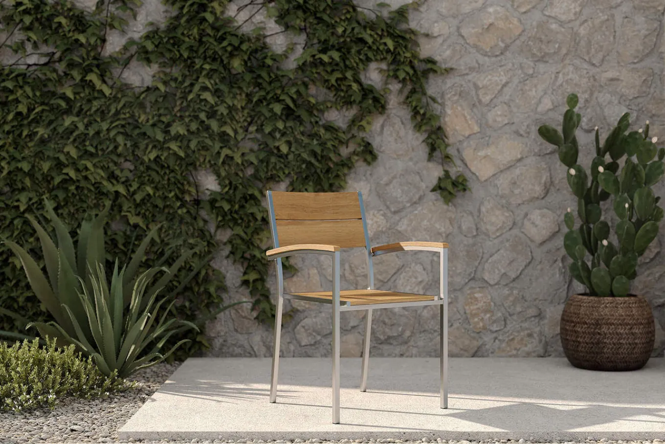 Online Stapelstuhl, silber/naturbelassen, Edelstahl/Teak, stapelbar, gebürstet, FSC®-zertifiziertes Produkt Edelstahl-Gartenmöbel|Gartenstühle & Gartensessel