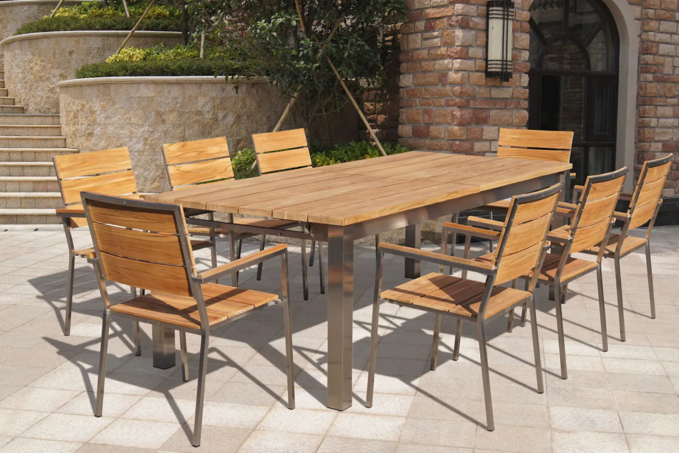 Hot Stapelstuhl, Teakholz/Edelstahl, 57x57x85cm, FSC®-zertifiziertes Produkt Edelstahl-Gartenmöbel|Gartenstühle & Gartensessel