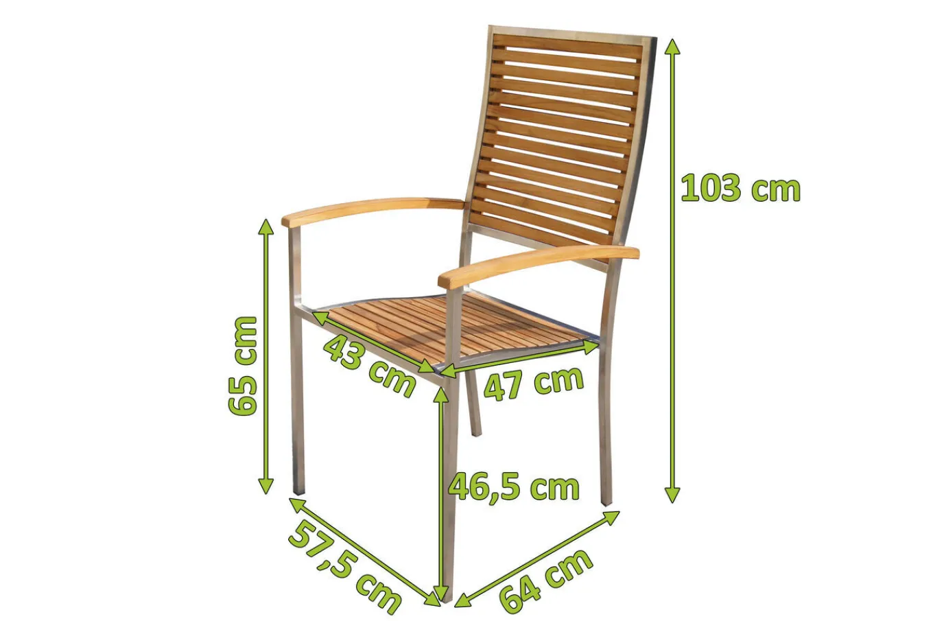 Online Stuhl aus Edelstahl/Teakholz mit hoher Rückenlehne und Armlehnen, stapelbar, FSC®-zertifiziertes Produkt Edelstahl-Gartenmöbel|Gartenstühle & Gartensessel