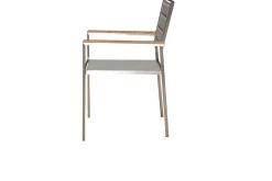 Hot Stuhl, silber, Edelstahl/Textilene, padded, Armlehnen aus Teakholz, 62x56,5x86cm Gartenstühle & Gartensessel